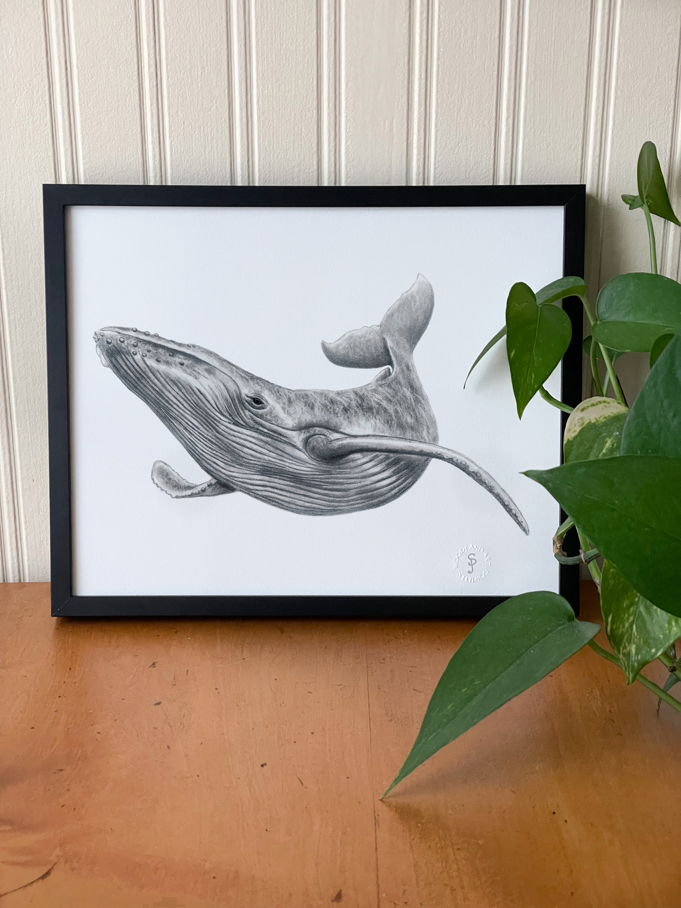 オリジナルのクジラアートプリントは、アーティストによるエンボス加工