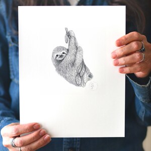 Sloth art print - Cute animal wall art - Original animal drawing signed by the artist- Jungle themed nursery -cute Shower gift -