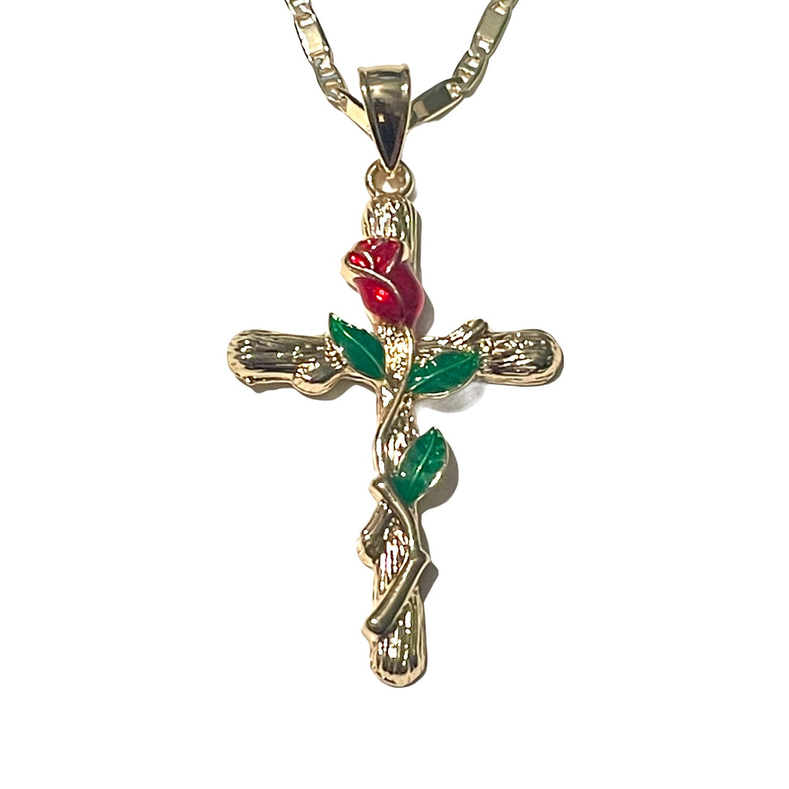 Gold rose cross necklace Clearance