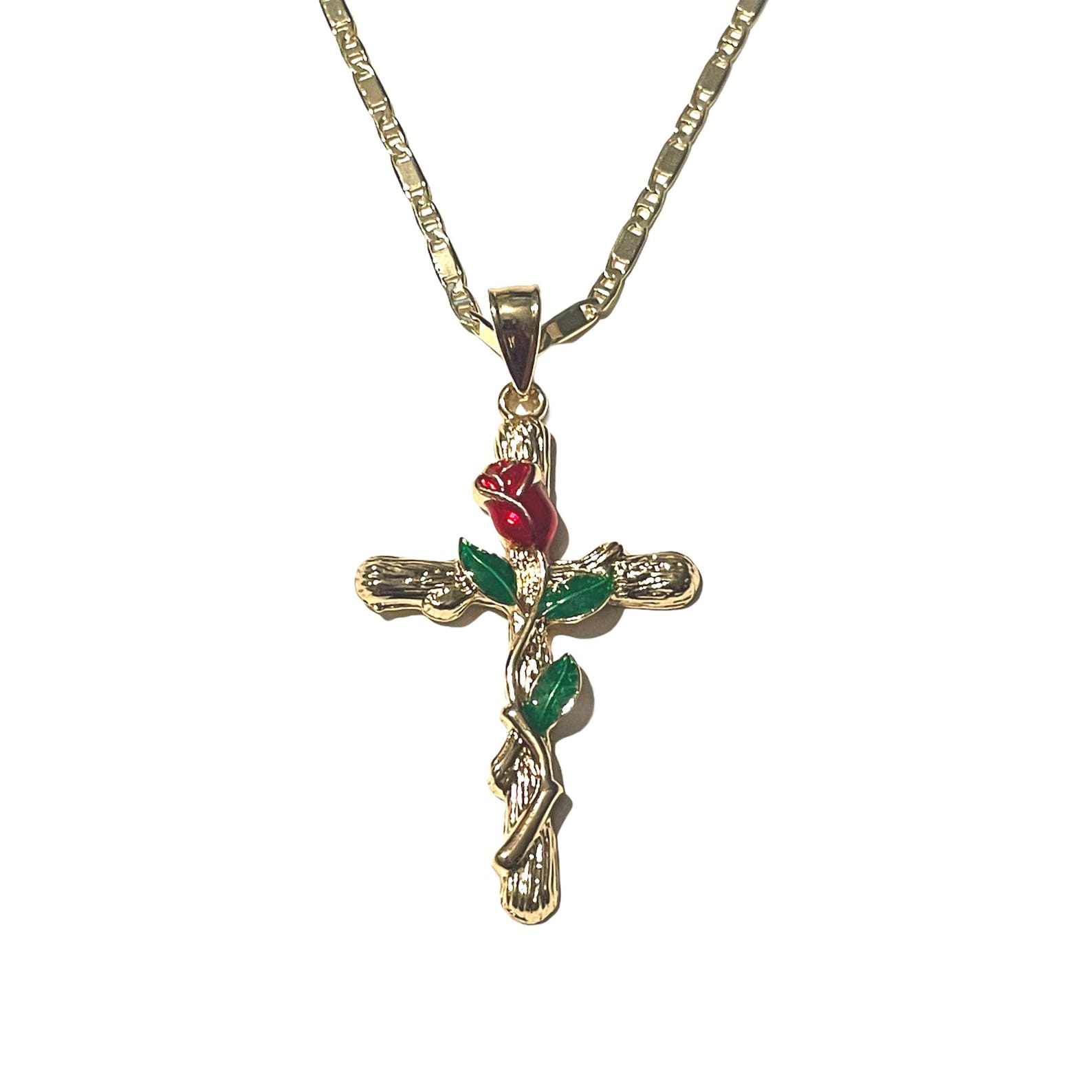 Rose Cross Pendant with Necklace 14K Gold Filled Etsy
