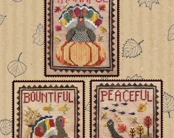 TURKEY TRIO; Digital Pattern for Cross Stitch by Waxing Moon; 3 Designs; Quick to Stitch Turkeys for Autumn, Thanksgiving