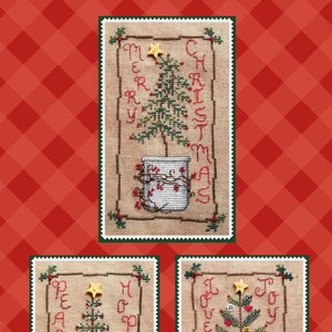 CHRISTMAS TREE TRIO; Digital pattern for cross stitch by Waxing Moon; A set of 3 Primitive Trees; Quick projects for the Holidays!