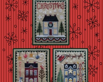 CHRISTMAS HOUSE TRIO; Digital Pattern for Cross Stitch; Instant Downloadable Pdf File; Festive Folk-Art Houses All Decorated for Christmas