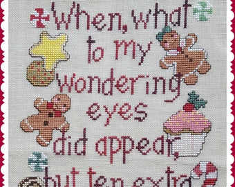 CHRISTMAS POUNDS; Pattern for Cross Stitch; Instant PDF Download; Funny Saying About What Happens From Too Many Christmas Treats!