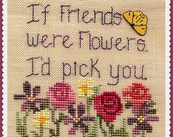 I'D PICK YOU; Digital Pattern for Cross Stitch; Vintage Waxing Moon! Cute floral pattern with a heartfelt sentiment. Great Gift Idea!