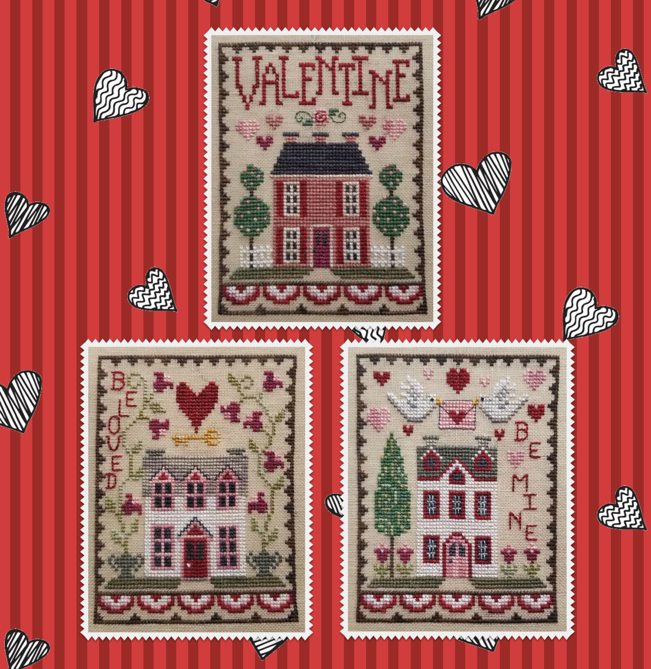 VALENTINE HOUSE TRIO; Digital Pattern for Cross Stitch by Waxing Moon…