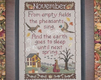 NOVEMBER SAMPLER; Downloadable Pattern for Counted Cross Stitch; PDF file