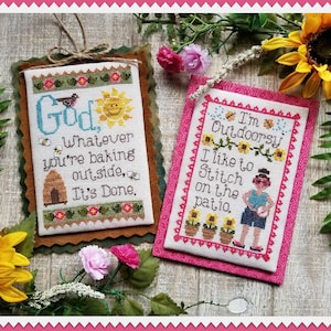 SUMMER MUSINGS;  Digital Pattern for Cross Stitch by Waxing Moon Designs; 2 Humorous Sayings with a Summer Theme