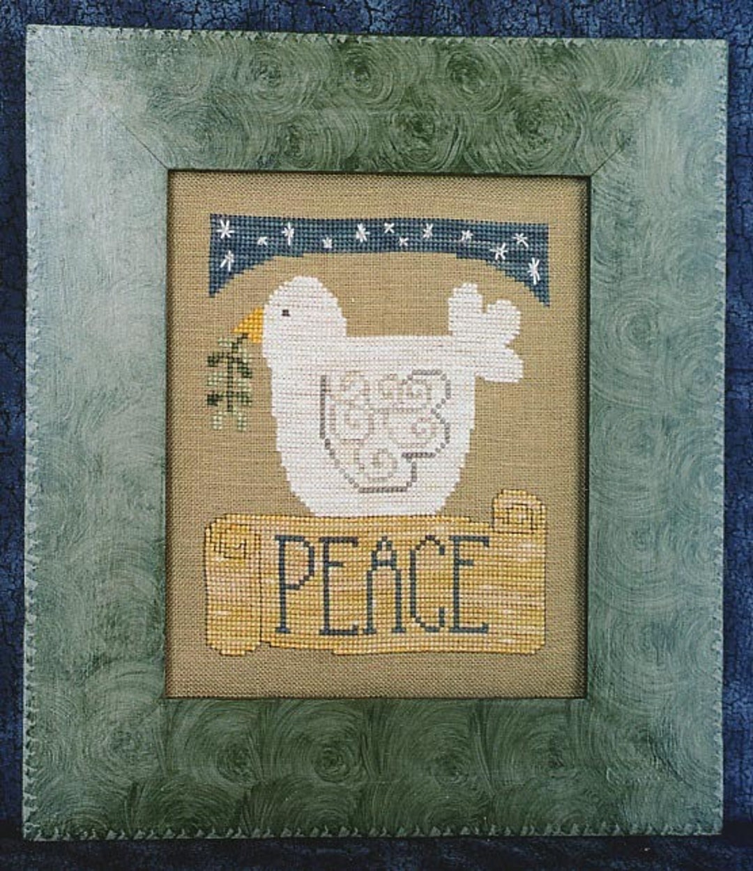 PEACE Digital Pattern for Cross Stitch Vintage Waxing Moon Dove of