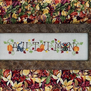 SIMPLY AUTUMN; Pattern for Cross Stitch; Instant PDF Download; Vintage Waxing Moon! Cute Fall Design with Pumpkins, Turkey and Black Cat