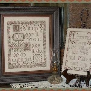 FRUGAL SAMPLINGS; Digital Pattern for Cross Stitch by Waxing Moon; One Color, Easy to Stitch Designs that Remind us to Be Frugal & Grateful