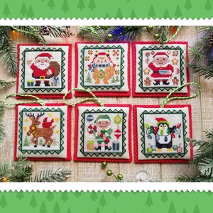 CHRISTMAS LITTLES; Digital Cross Stitch Design by Waxing Moon; 6 Cute Little Designs! Santa & Mrs. Claus, Elf, Fox, Reindeer, Penguin