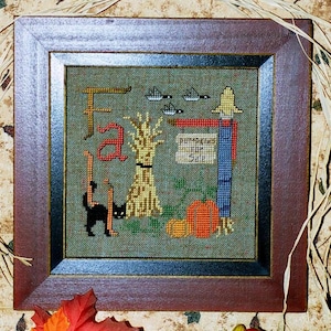 KÜRBIS ZU VERKAUFEN; Muster für Kreuzstich; Sofortiger Pdf-Download; Vogelscheuche & seine schwarze Katze feiern den Herbst im Pumpkin Patch