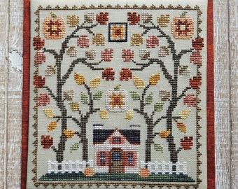 Little House in the Autumn Woods; Digital Pattern for Cross Stitch by Waxing Moon; Easy-to-stitch Design for Autumn!