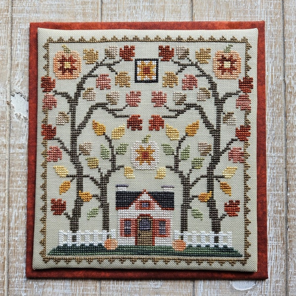 Little House in the Autumn Woods; Digital Pattern for Cross Stitch by Waxing Moon; Easy-to-stitch Design for Autumn!