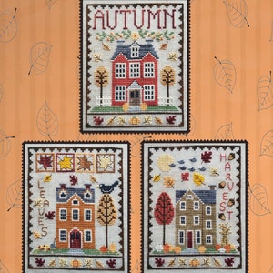 AUTUMN HOUSE TRIO; Digital Patterns for Cross Stitch; Part of the House Trio Series; Little Houses in a Seasonal Setting