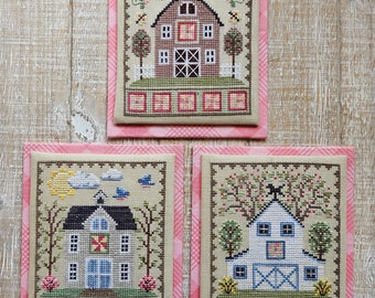 SPRING BARN TRIO; Digital Pattern for Cross Stitch by Waxing Moon; Set of 3 Seasonal Barn Designs for Spring; Quick & Easy to Stitch!