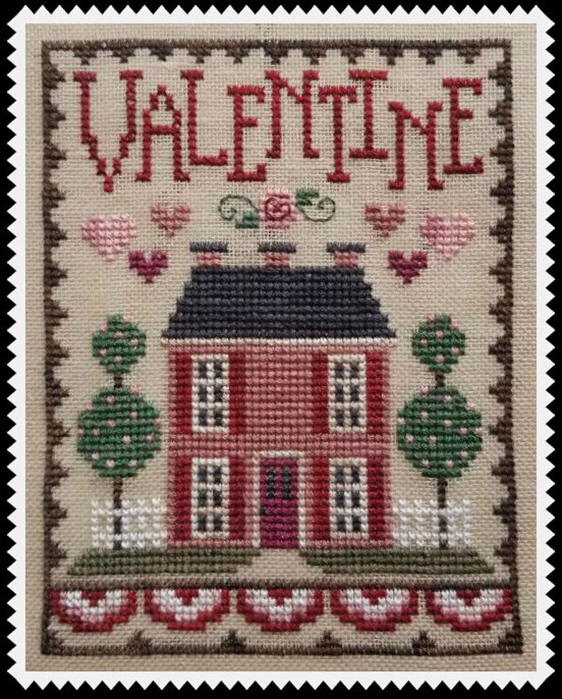 VALENTINE HOUSE TRIO Digital Pattern for Cross Stitch by Waxing Moon Designs Set of 3 Cute Romantic Houses House Trio Series image 3