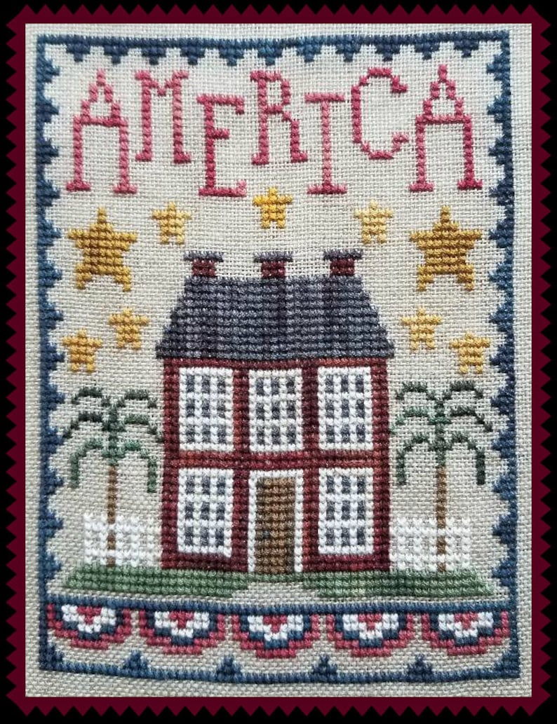 PATRIOTIC HOUSE TRIO Pattern for Cross Stitch Instant Pdf Download Set of 3 designs. Quick to Stitch Americana image 2