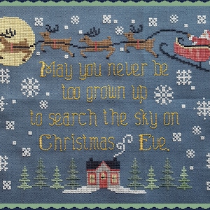 SEARCH THE SKY; Pattern for Cross Stitch; Instant Digital Download; Sweet Christmas Sentiment; Santa & his Reindeer on Christmas Eve