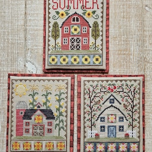 SUMMER BARN TRIO; Downloadable E-Pattern for Cross Stitch by Waxing Moon; Set of 3 Quick and Easy Barn Designs for Summer!