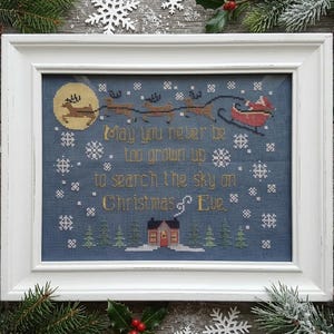 Scrutez le ciel ; Modèle de point de croix ; Téléchargement numérique instantané ; Doux message de Noël ; Le Père Noël et ses rennes la veille de Noël