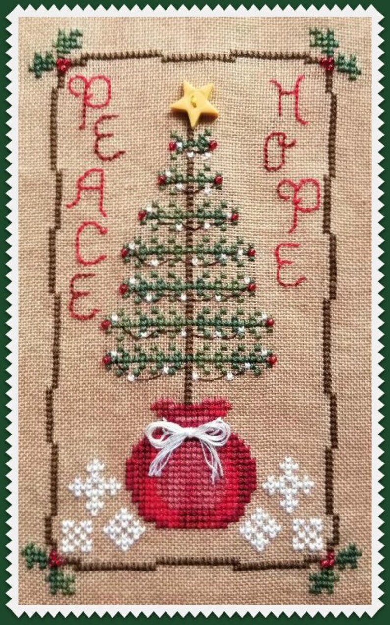 CHRISTMAS TREE TRIO; Digital pattern for cross stitch by Waxing Moon; A set of 3 Primitive Trees; Quick projects for the Holidays!