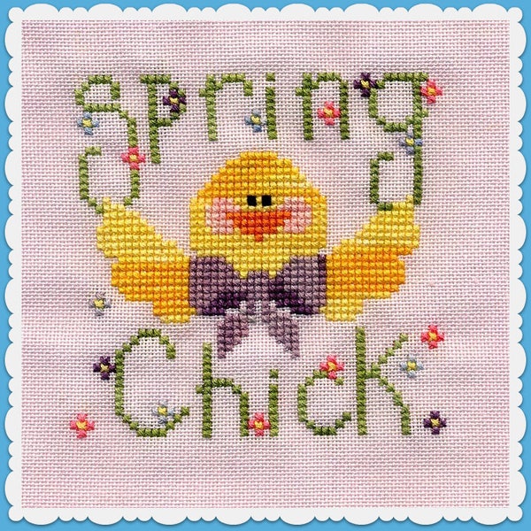 SPRING CHICK; Pattern for Cross Stitch; Instant PDF Download; Cute Chick Excited for Spring! Easy Easter Decoration