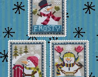 SNOWMAN TRIO Counted Cross Stitch Pattern by Waxing Moon; Quick to Stitch Snowmen Celebrating Winter!