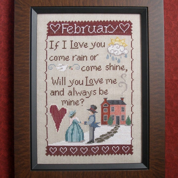 FEBRUARY SAMPLER, Downloadable pattern for counted cross stitch; PDF; Valentines; Love