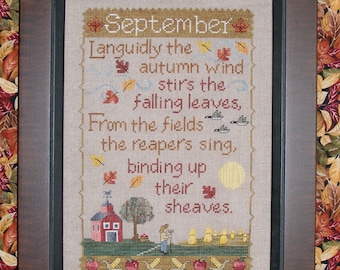 SEPTEMBER SAMPLER; Pattern for Counted Cross Stitch; Instant PDF Download; Autumn, Harvest Moon