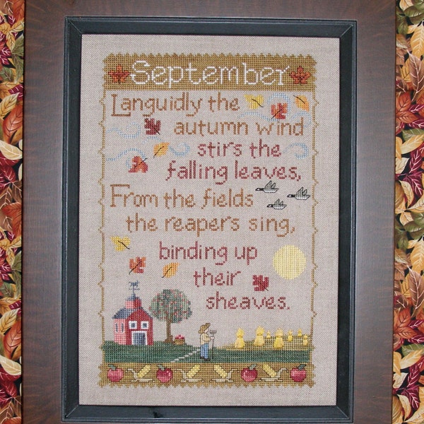 SEPTEMBER SAMPLER; Pattern for Counted Cross Stitch; Instant PDF Download; Autumn, Harvest Moon