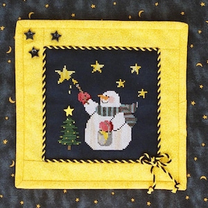 STARLIGHT, STARBRIGHT; Pattern for Cross Stitch; Instant PDF download; Artistic Snowman Painting Stars in the Sky for Christmas