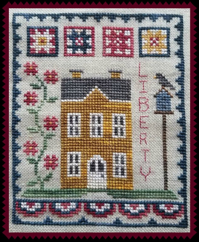 PATRIOTIC HOUSE TRIO Pattern for Cross Stitch Instant Pdf Download Set of 3 designs. Quick to Stitch Americana image 4