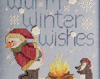 Warm Winter Wishes; Downloadable Pattern for Counted Cross Stitch; Snowman, Penguin; PDF format