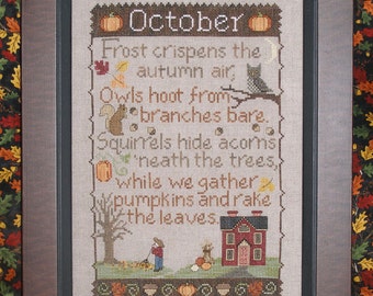 OCTOBER SAMPLER; Pattern for Counted Cross Stitch; Instant PDF Download; Autumn, Pumpkins, Owls