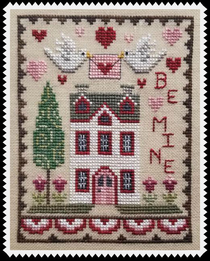 VALENTINE HOUSE TRIO Digital Pattern for Cross Stitch by Waxing Moon Designs Set of 3 Cute Romantic Houses House Trio Series image 4