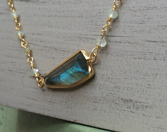 Labradorite Rosary// Labradorite pendant on a Prehnite Rosary Chain