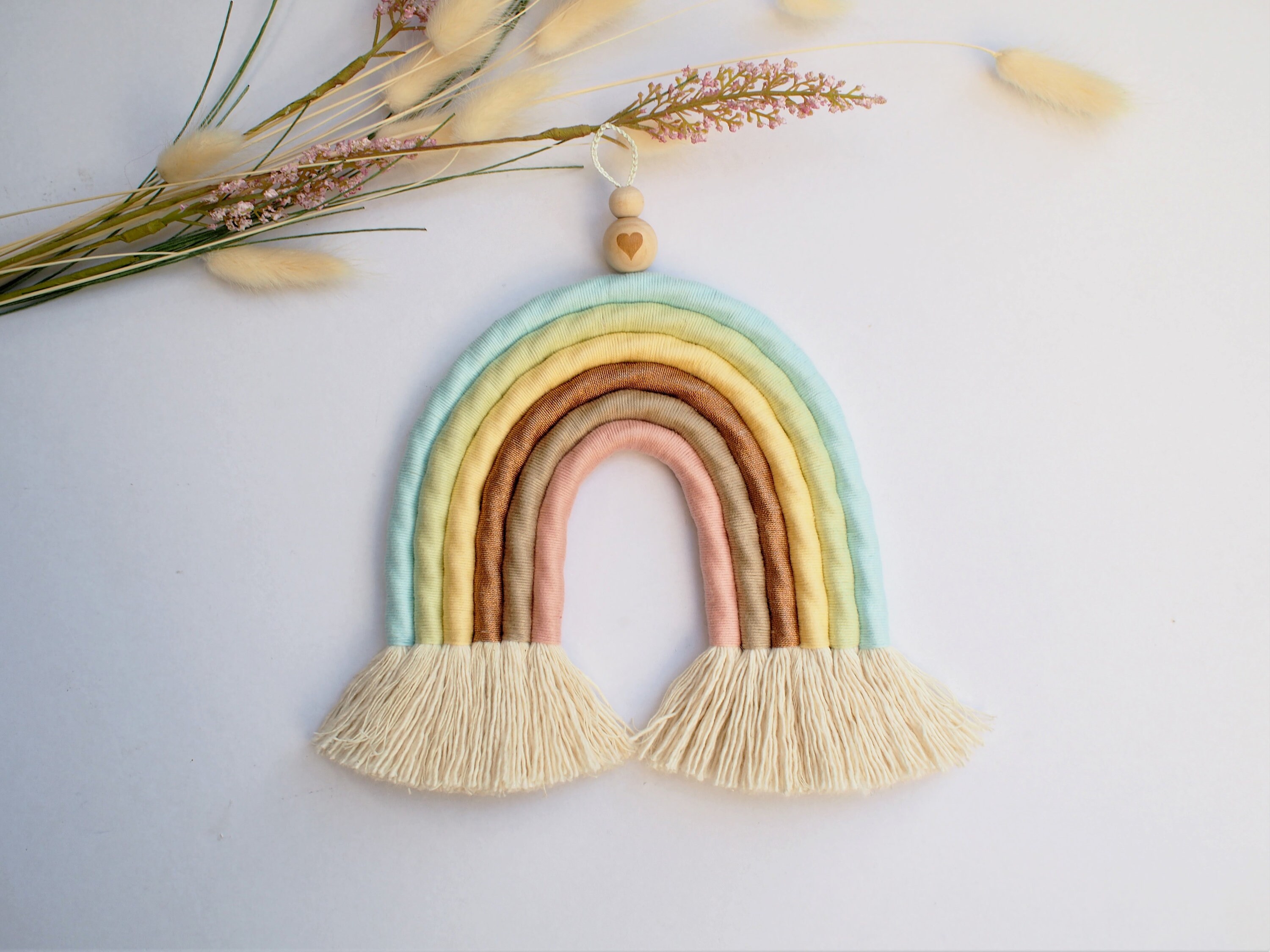 Suspension Murale Arc en Ciel Laine Macramé - Décoration Bohème, Déco Toute Douce Pour Chambre de Bé