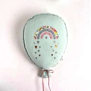 Wall balloon in water green linen and liberty fabric for baby or child&#39;s room.