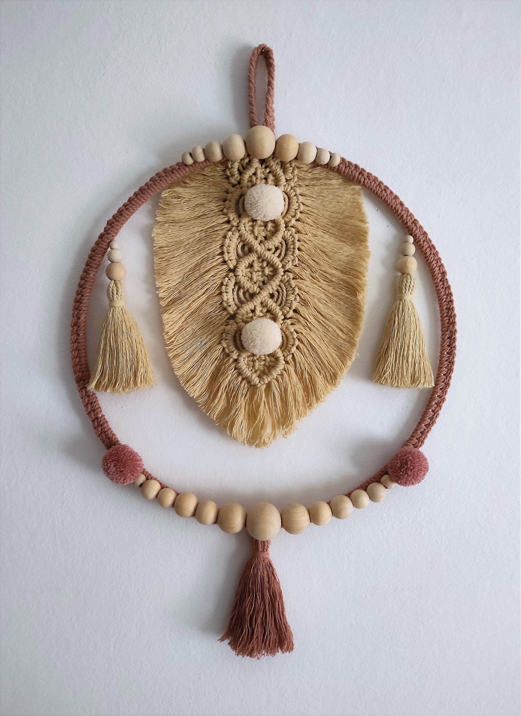 Suspension Macramé Plume/Feuilles, Décoration Murale Bohème Scandinave Pour Une Déco Cocooning