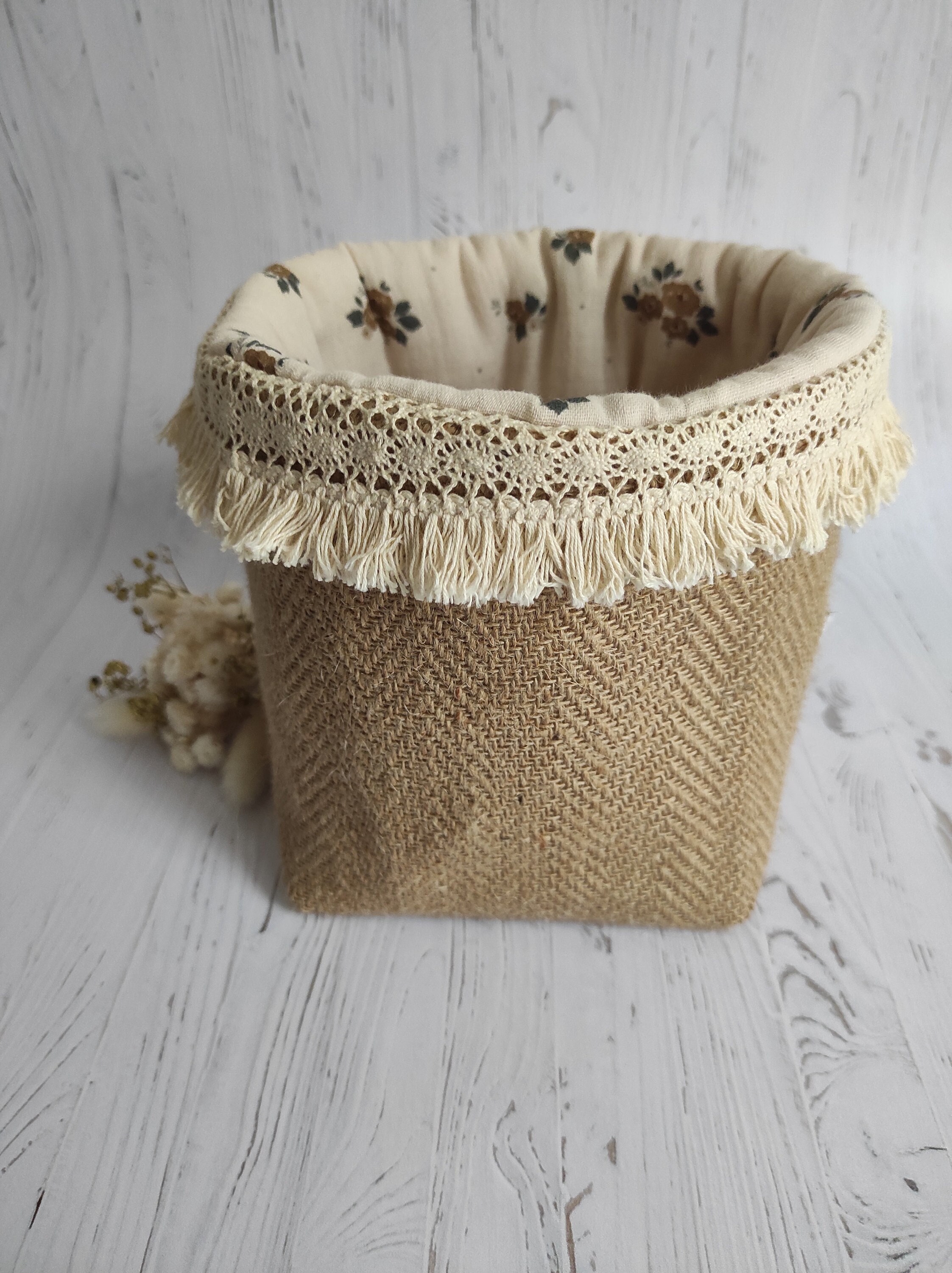 Panière déco corbeille de rangement fait-main en jute – Amécla