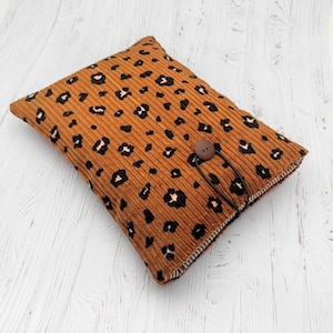 Book sleeve, paperback book protector, leopard print corduroy.