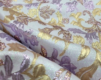 Lavender Brocade Swirl Gold Small Flowers Floral Metallic Fabric Sold by the Yard Dress Draping Clothing Upholstery