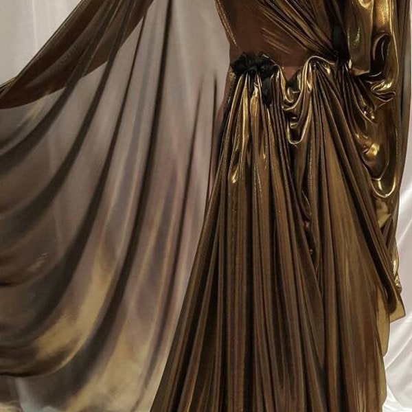 Gold Metallic Chiffon Silk Black Background Soft Flowy Prom Fabric Sold by the Yard Gown Quinceañera Bridal Evening Dress Decoration Draping