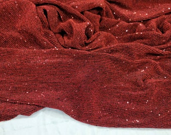 Burgundy Sparkly Lame Stretch Embroidery Sequin Mylar Prom Fabric Sold by the Yard For Gown Prom Bridal Evening Dress Pleated Shimmer Spande