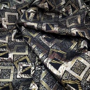 Gold Black Brocade Geometric Sold By The Yard Clothing Dress Embossed Textured Metallic Fashion Upholstery