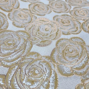Brocade Fabric by the Yard 57 Inches Wide Fabric Gold Metallic Floral Beige Background Fashion For Dress Upholstery Crafts