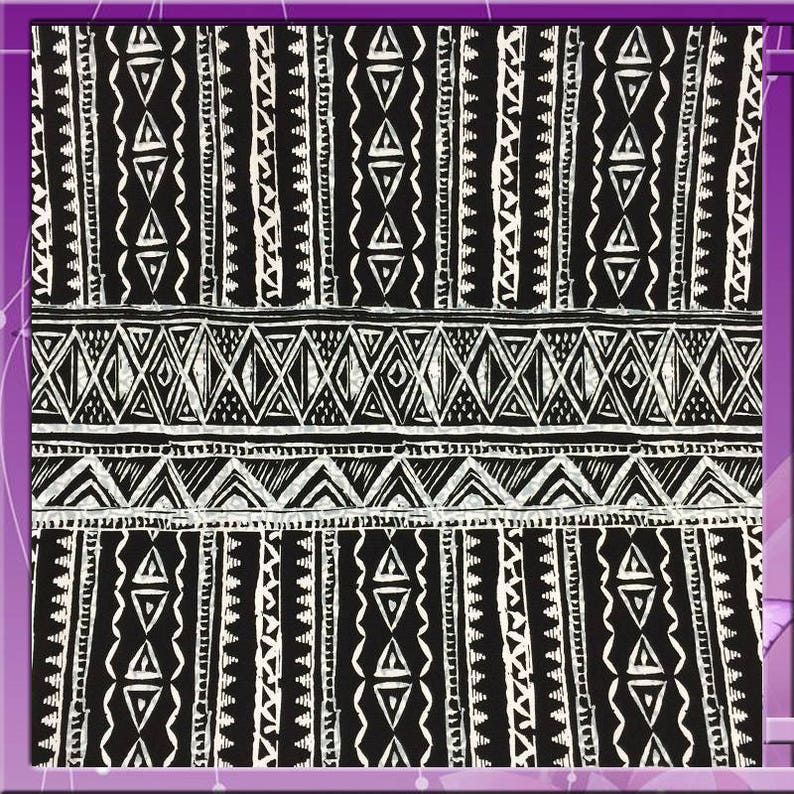 Rayon Challis Fabric By The Yard Black White African Pattern Dress Geometric