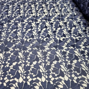 Navy Blue Embroidery Lace Guipure Floral Fabric Sold By The Yard Guipure Evening Dress Prom Bridal